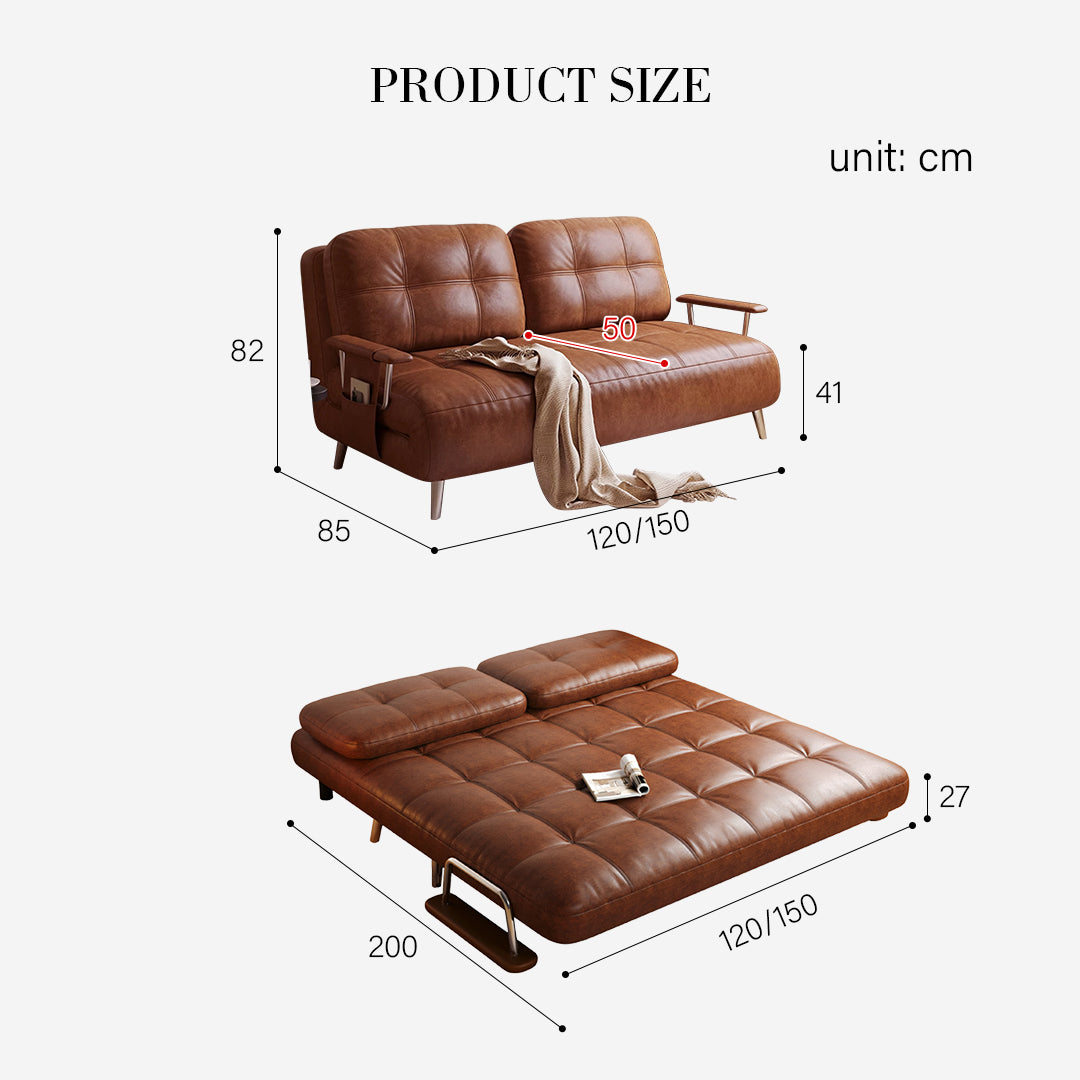 Riley Single Sofa Bed, Two Seater Sofa Bed, Black Leather-Weilai Concept-Weilai Concept