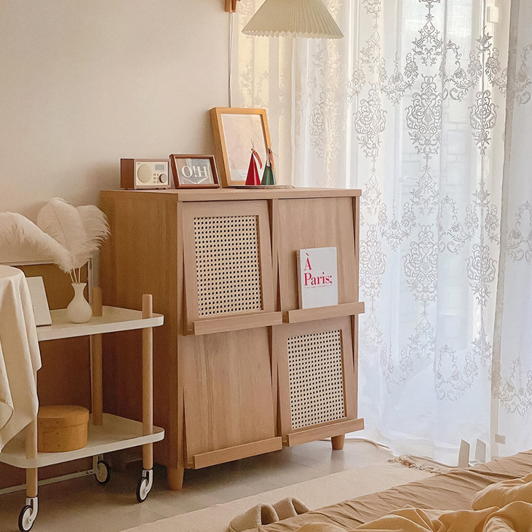 Iskandar Sideboard With Magazine Rack, Solid Wood & Rattan， Storage