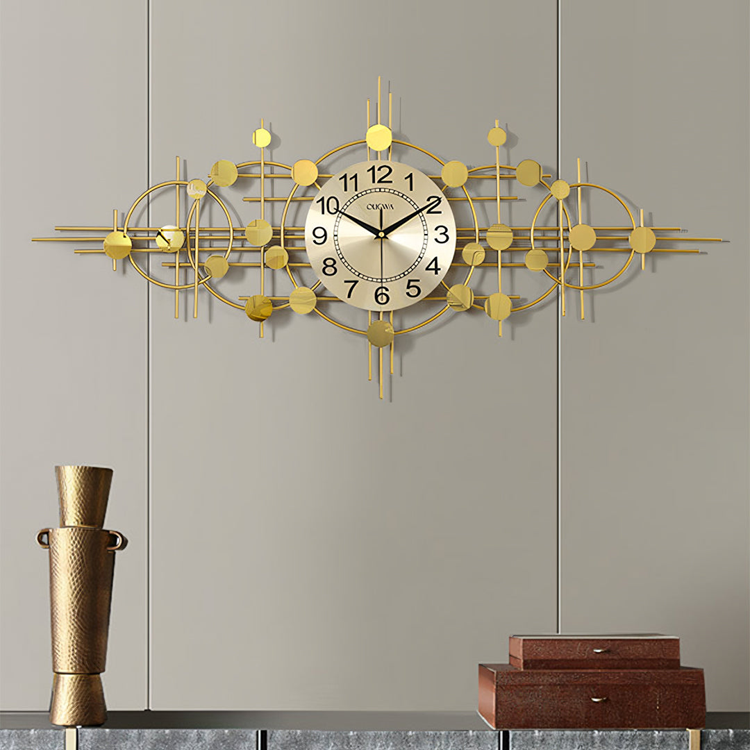 Cohen Art Deco Gold Wall Clock, Silent Clock, Horizontal Or Vertical-Weilai-Weilai Concept