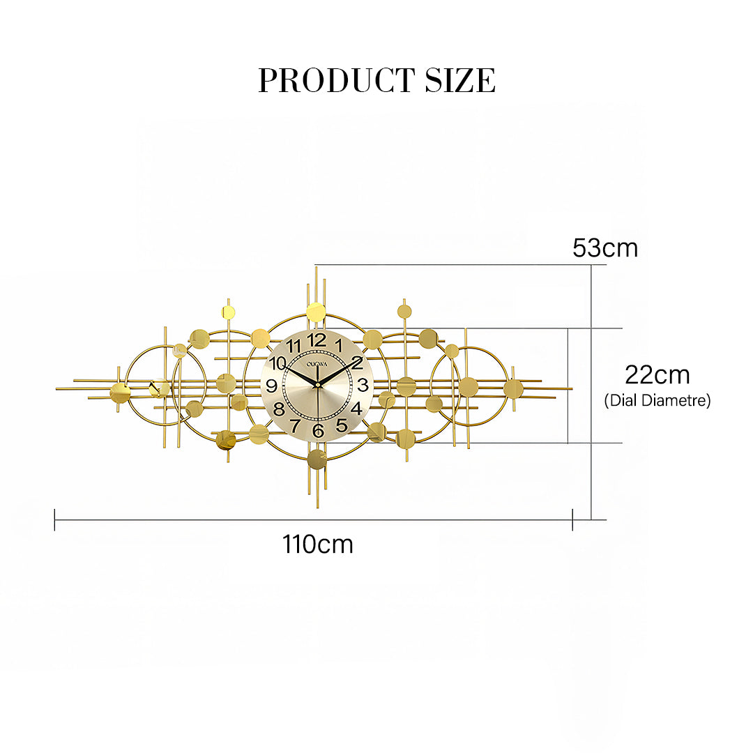 Cohen Art Deco Gold Wall Clock, Silent Clock, Horizontal Or Vertical-Weilai-Weilai Concept