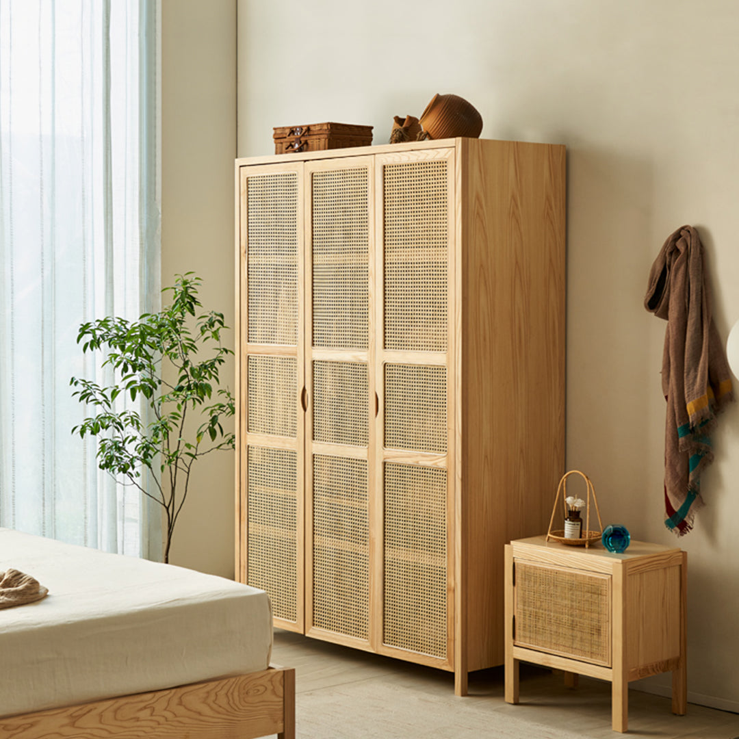Amelia Rattan Wardrobe, Solid Wood & Rattan