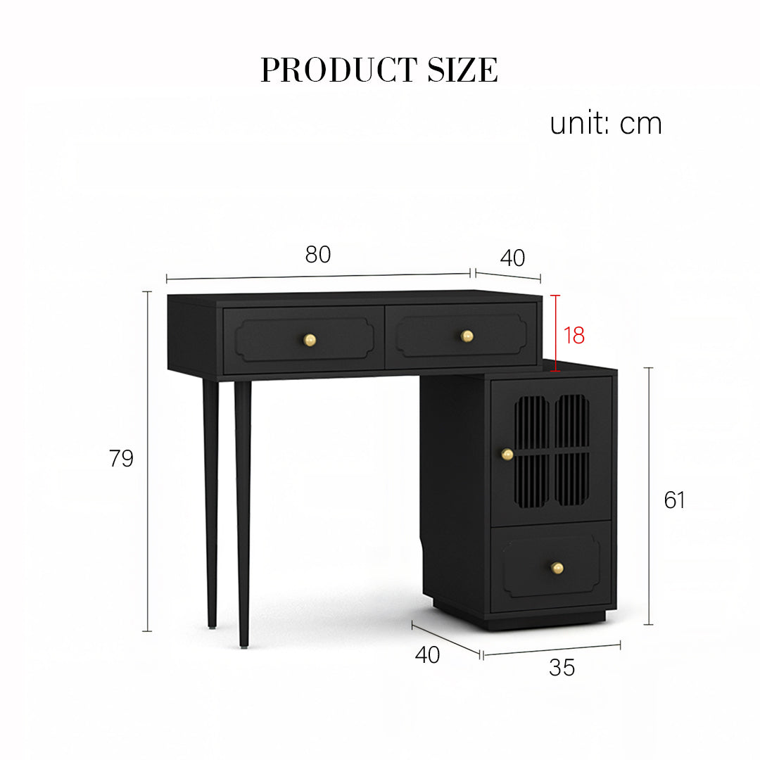 Scarlett Dressing Table With Side Cabinet & LED Mirror, Black-Weilai Concept-Weilai Concept