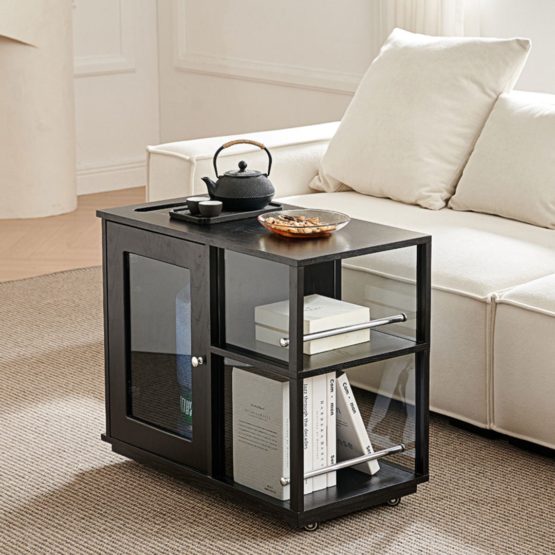 Aglaea Side Table With Storage, Black-Weilai Concept-Weilai Concept