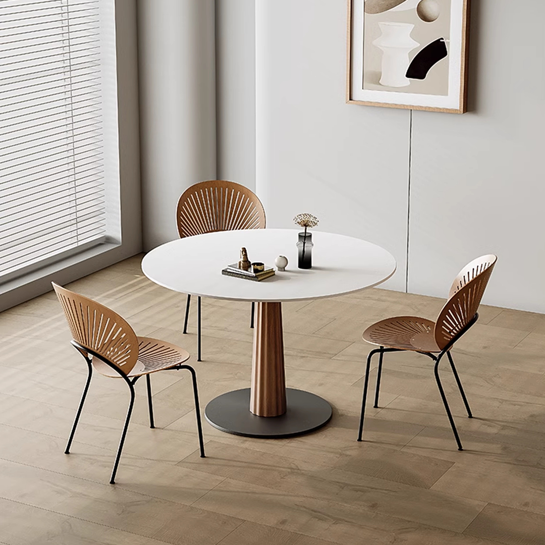 Anderson Small Round Dining Table Set, Sintered Stone & Solid Wood