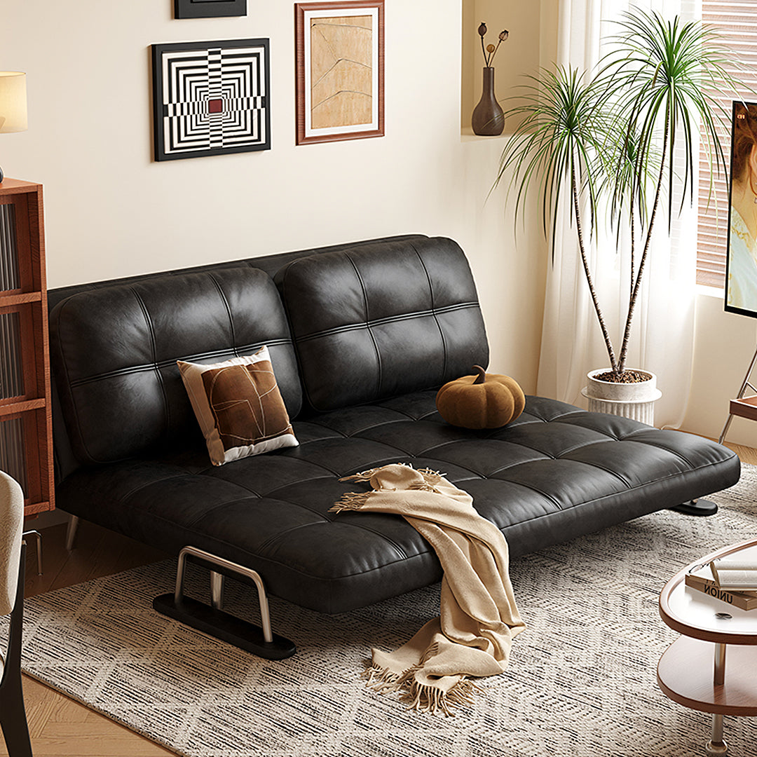 Riley Single Sofa Bed, Two Seater Sofa Bed, Black Leather-Weilai Concept-Weilai Concept