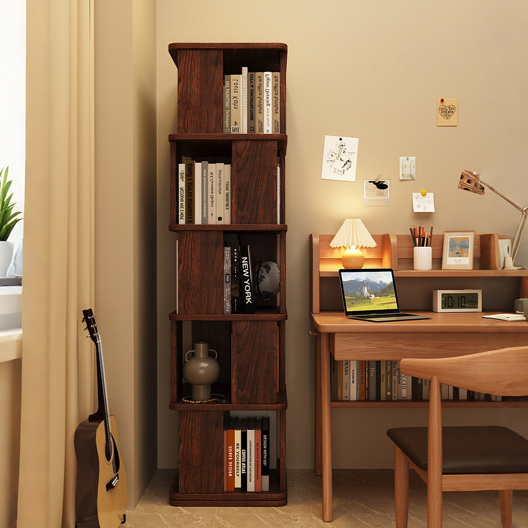 Vasiliev Rotating Bookshelf, Freestanding Shelving Unit, Solid Wood