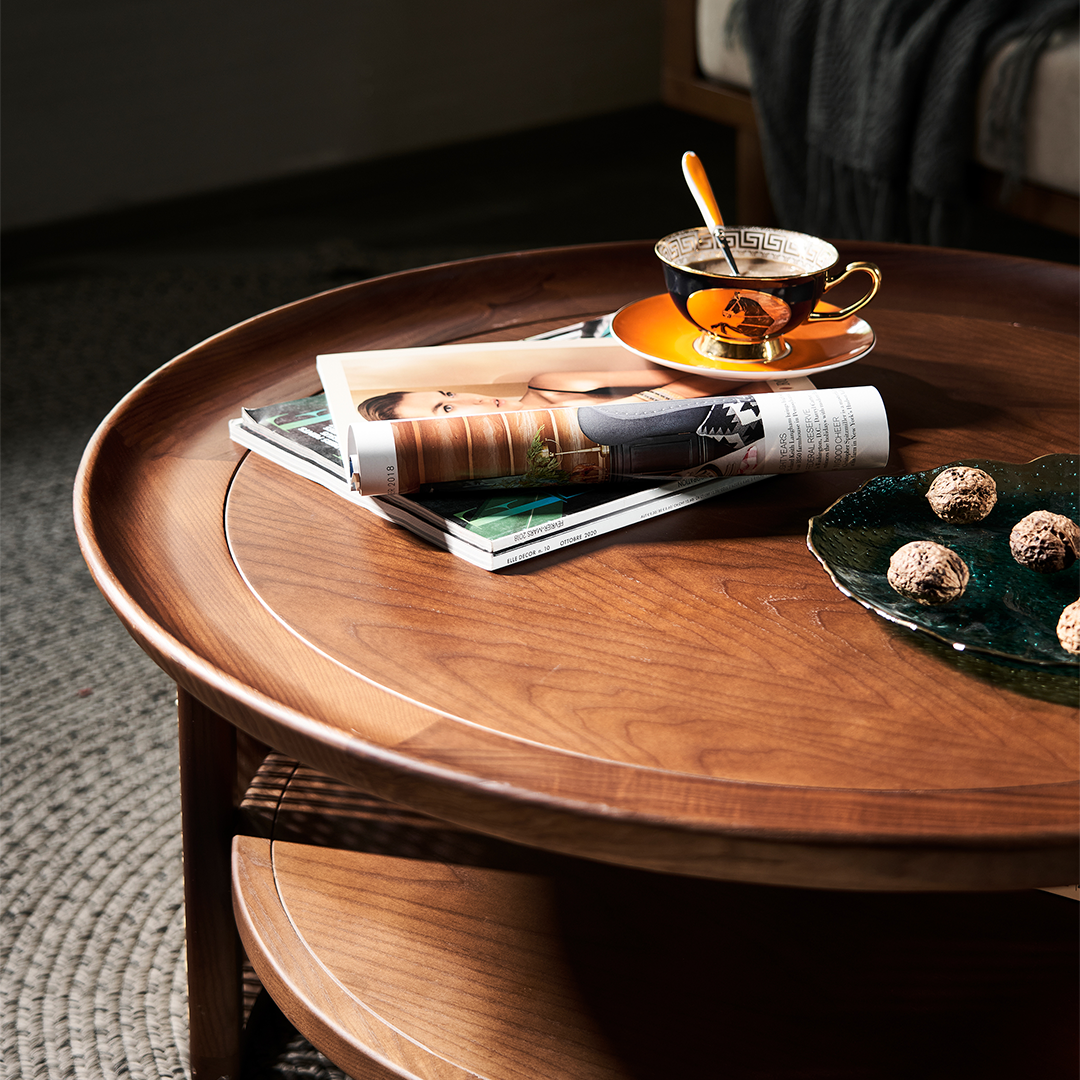 Mesa de centro de madera Bakula, ratán 