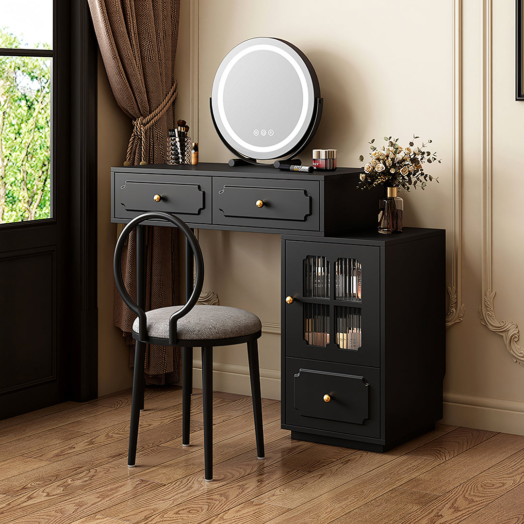 Scarlett Dressing Table With Side Cabinet & LED Mirror, Black