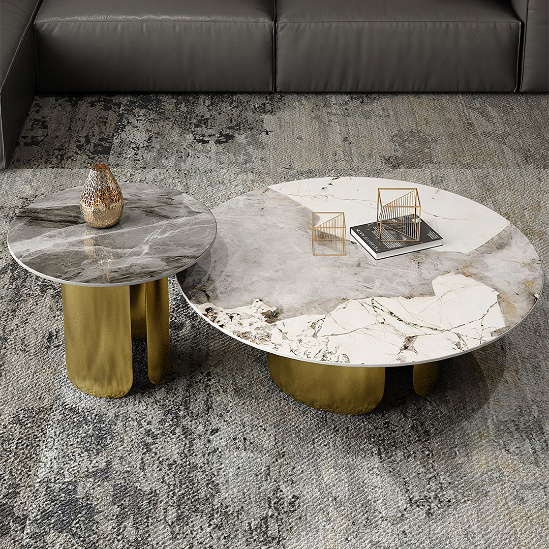 Amina Nesting Coffee Table Set, Gold Base, Sintered Stone-Weilai Concept-Weilai Concept