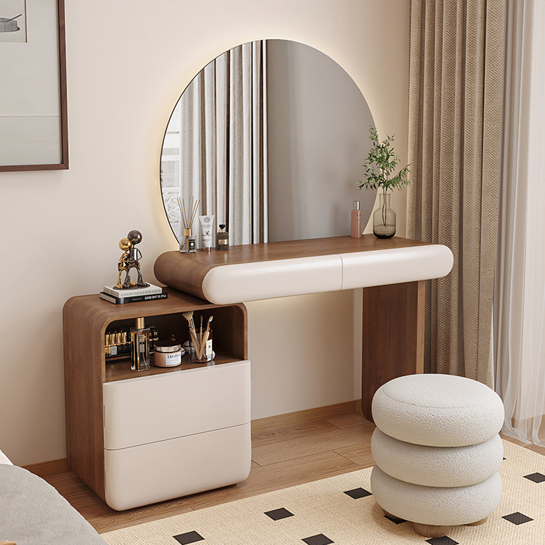 Radcliffe Dressing Table With Large LED Mirror, Walnut & Cream