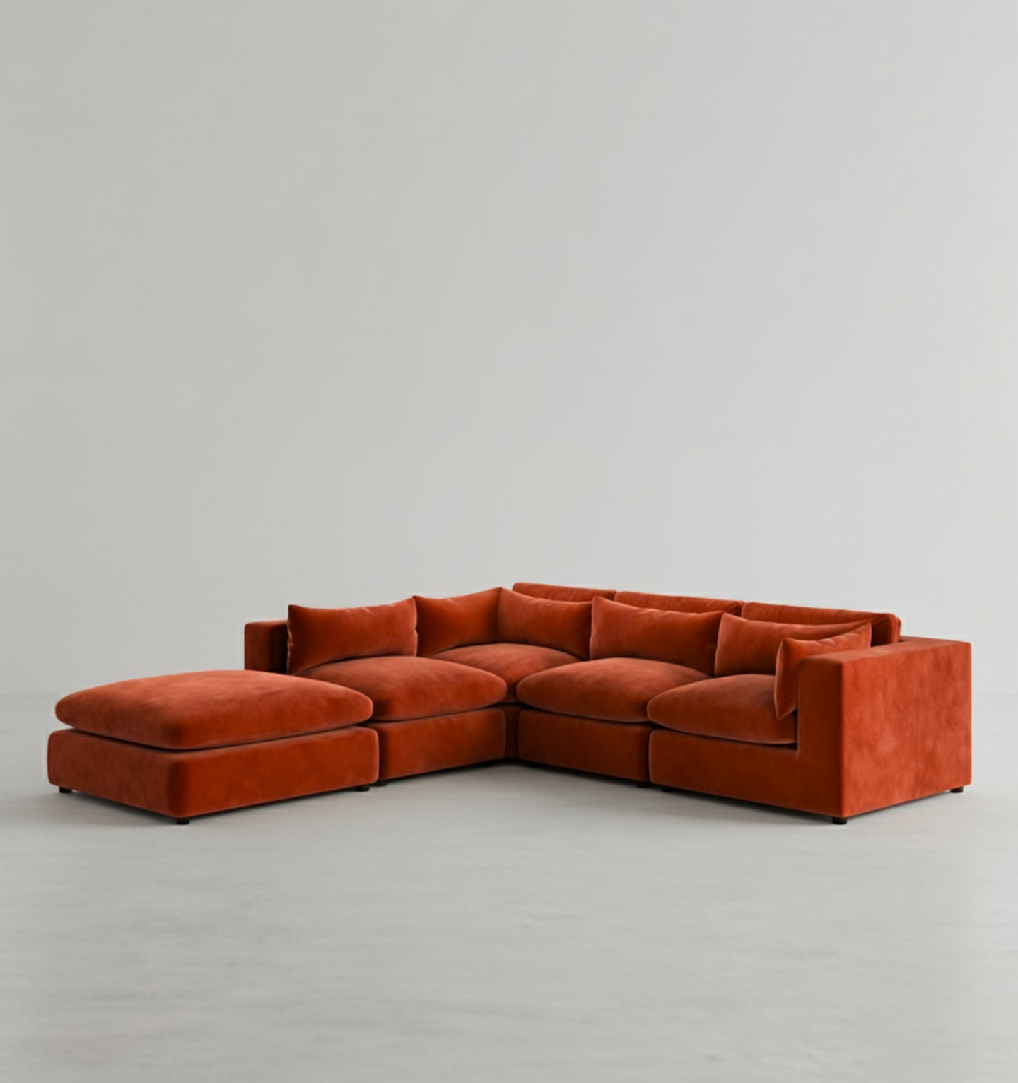 Ranjan Three Seater Corner Sofa, Red Velvet