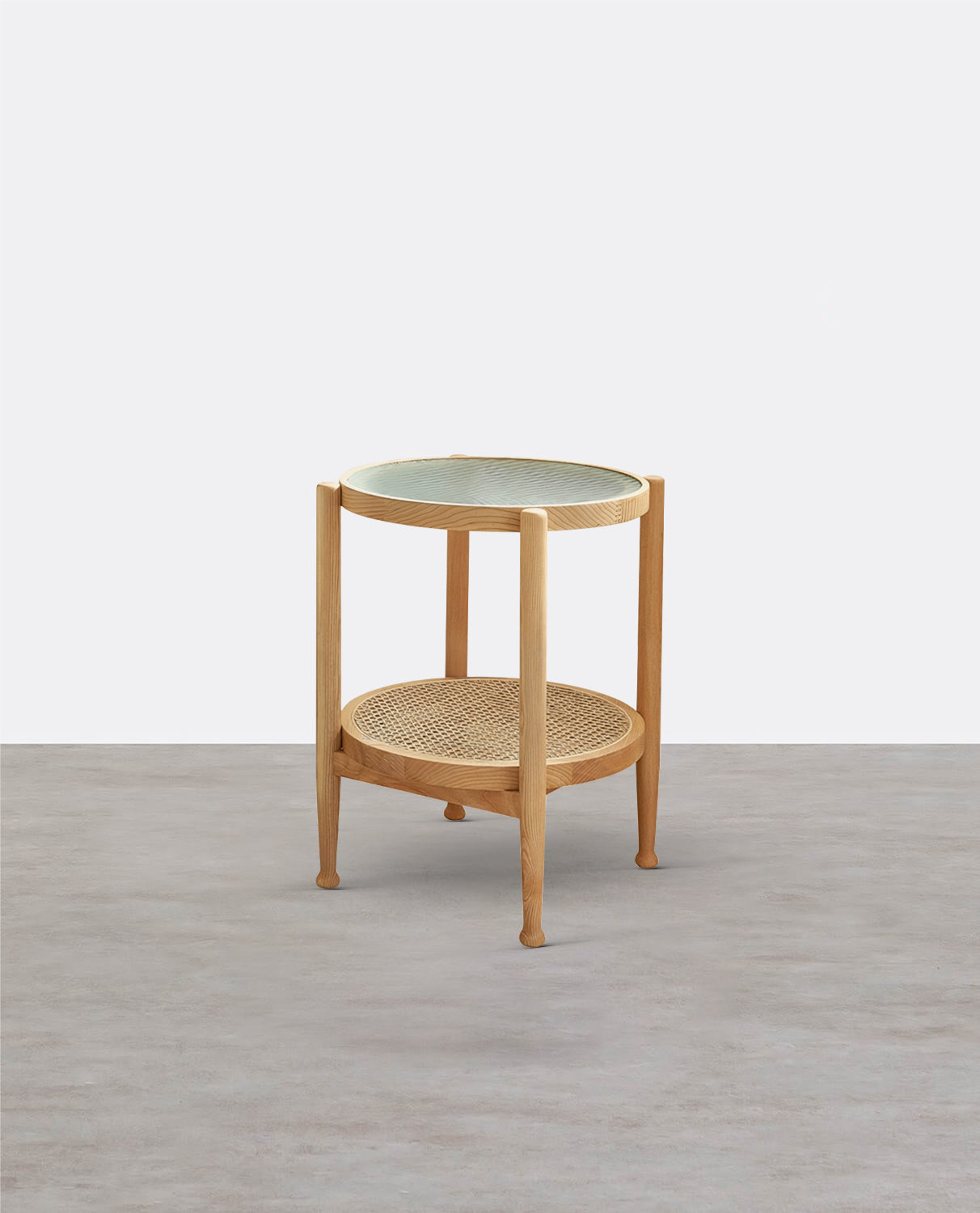 Cement Round Side Table, Glass