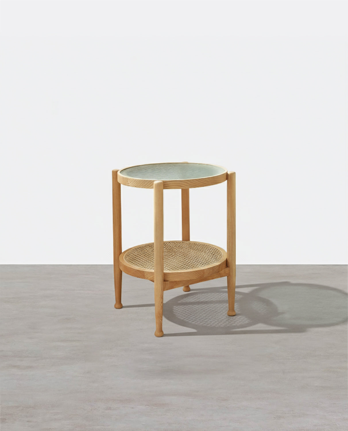 Table d'appoint ronde en ciment et verre 