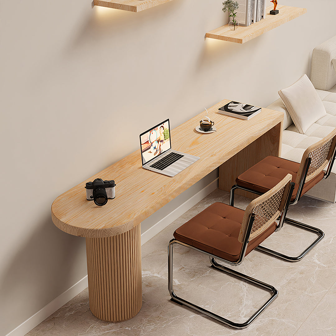 Haruki Narrow Office Desk, Solid Wood, Light Oak-Weilai Concept-Weilai Concept