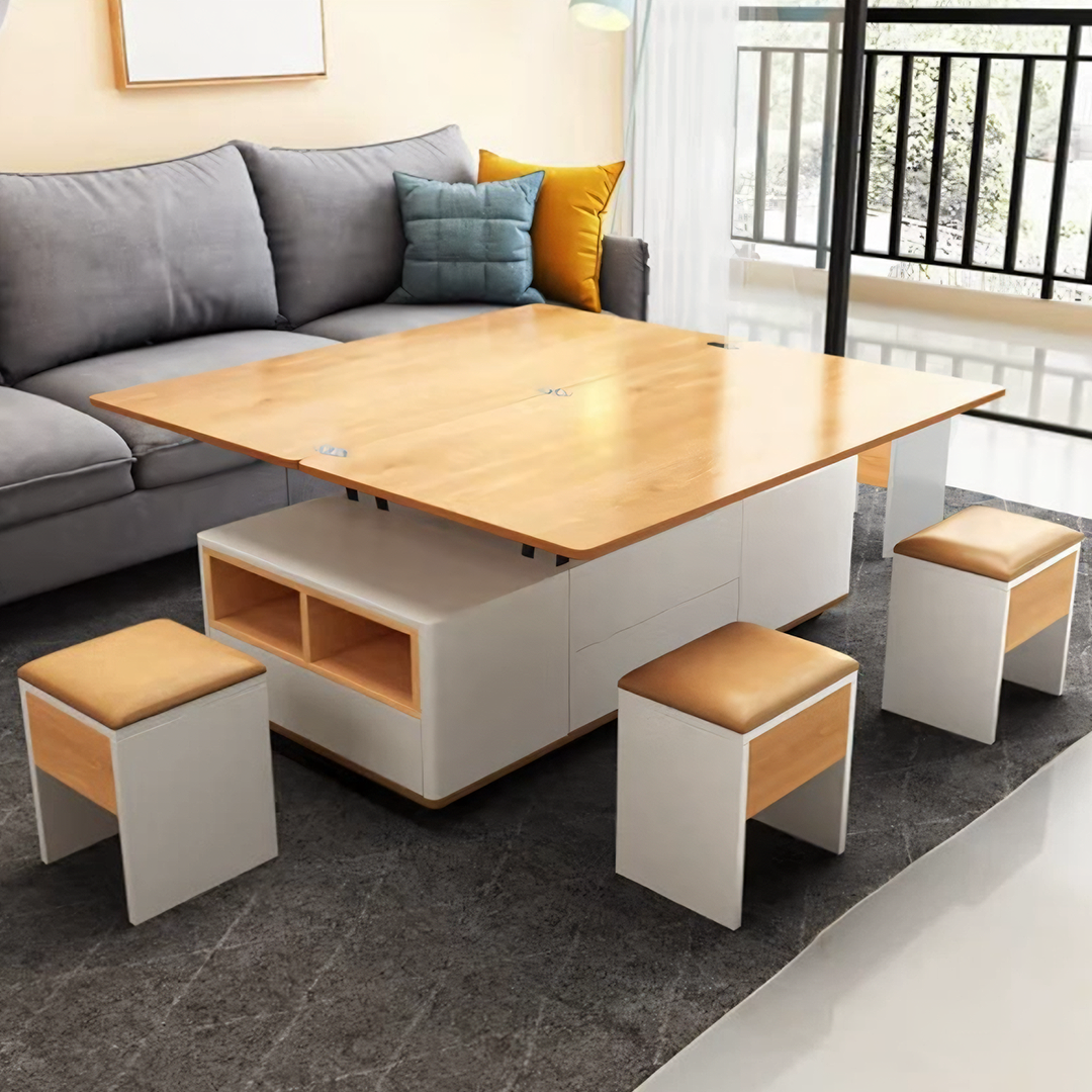 Nisha Lift Top Coffee Table, Multi-Functional Foldable Coffee Table, White & Oak