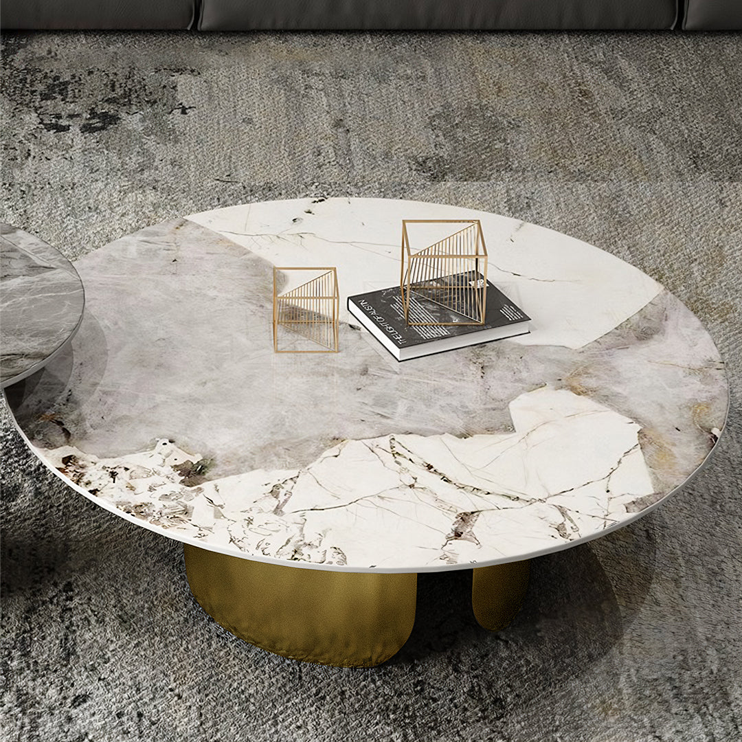 Amina Nesting Coffee Table Set, Gold Base, Sintered Stone-Weilai Concept-Weilai Concept