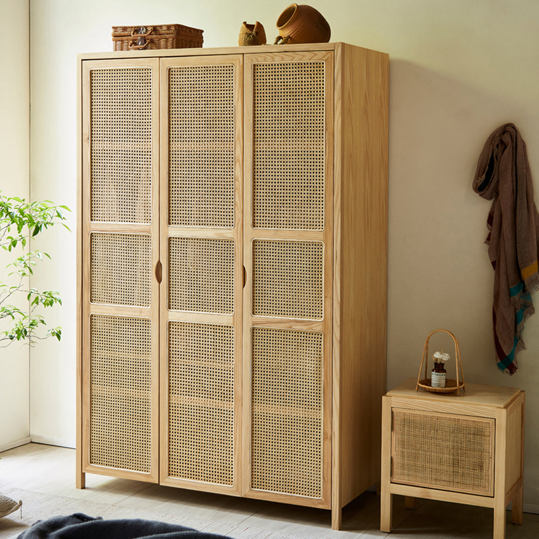 Amelia Rattan Wardrobe, Solid Wood & Rattan