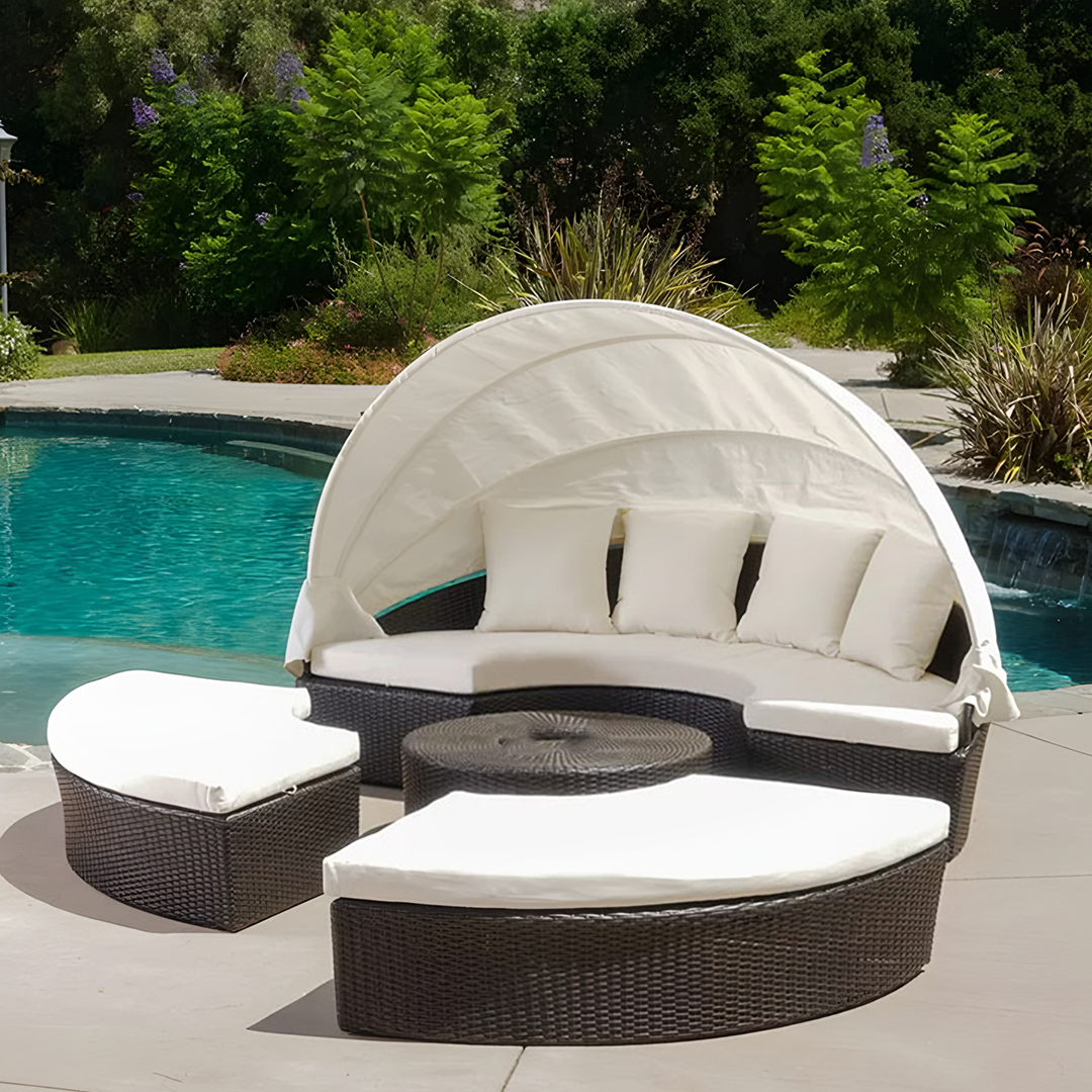 Shelly Patio Outdoor Sectional Sofa Set With Rattan Daybed Sunbed-Weilai Concept