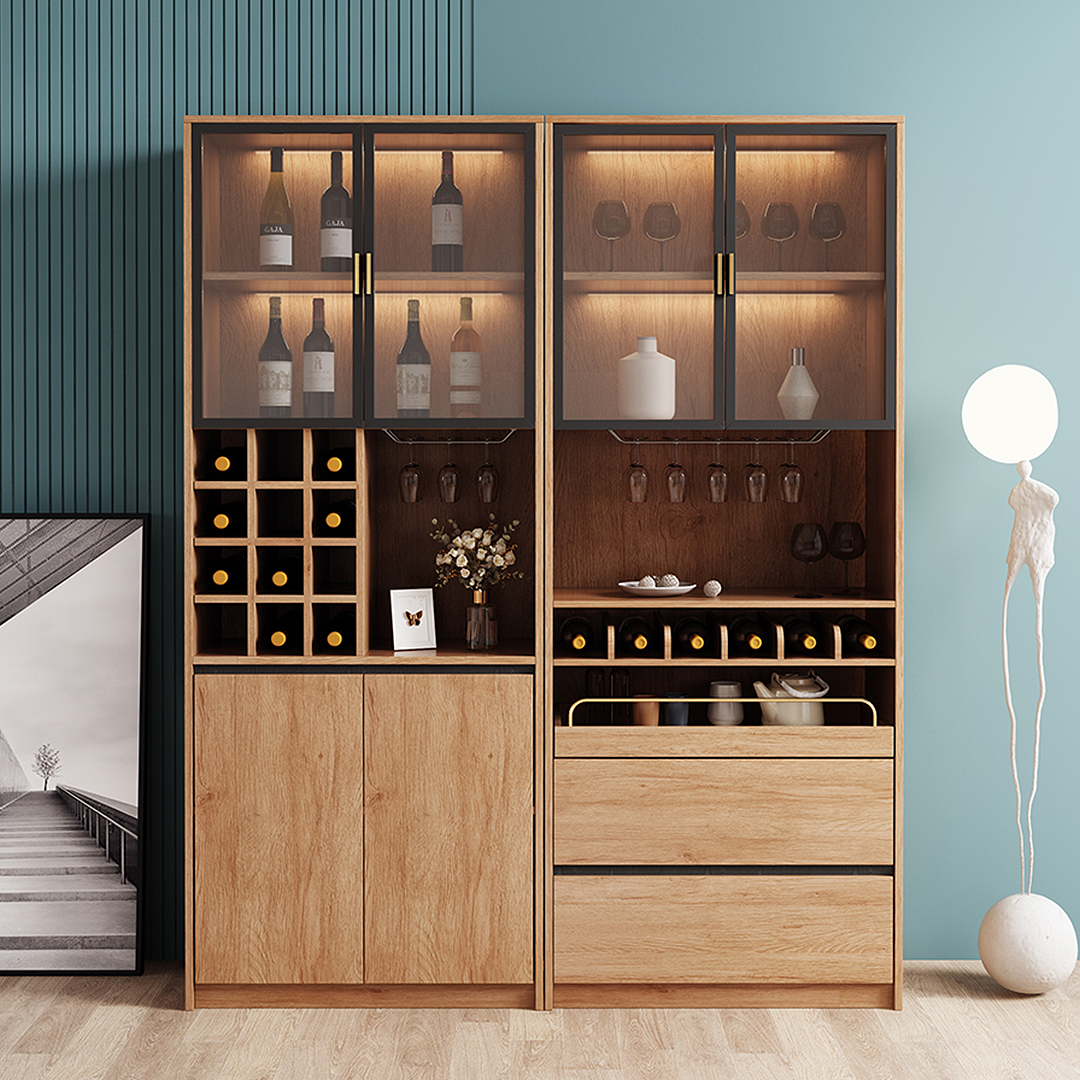 Miranda Tall Wine Cabinet, Solid Wood-Weilai Concept-Weilai Concept