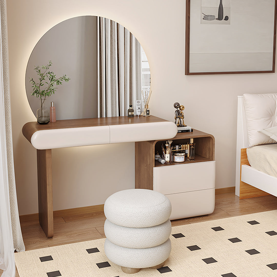 Radcliffe Dressing Table With Large LED Mirror, Walnut & Cream