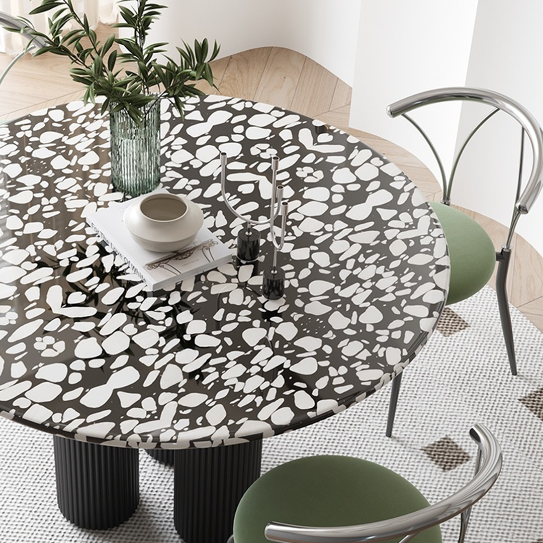 Table de salle à manger ronde moderne Nelli, marbre 