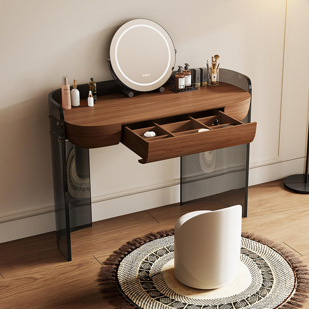 Thomas Dressing Table With Large LED Mirror, Walnut & Black