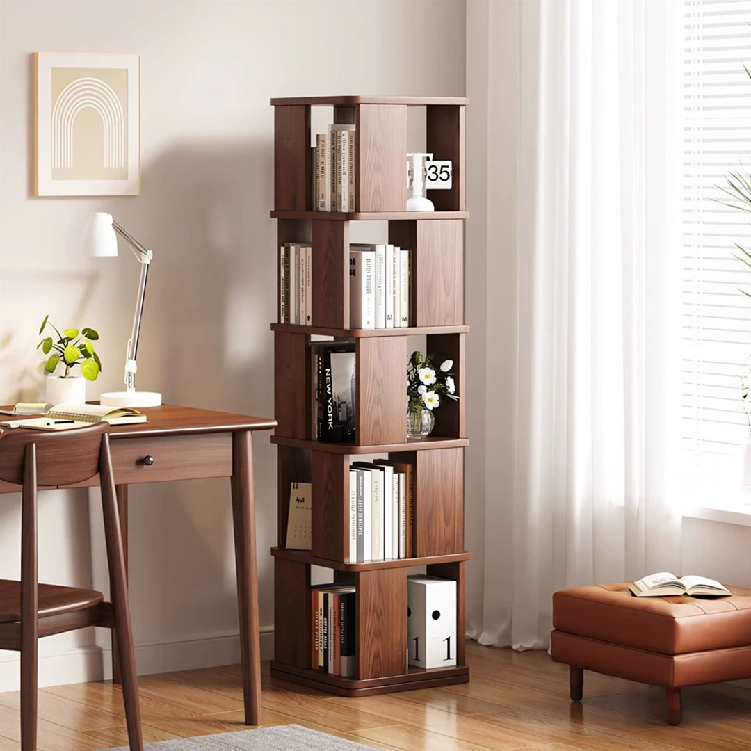 Vasiliev Rotating Bookshelf, Freestanding Shelving Unit, Solid Wood