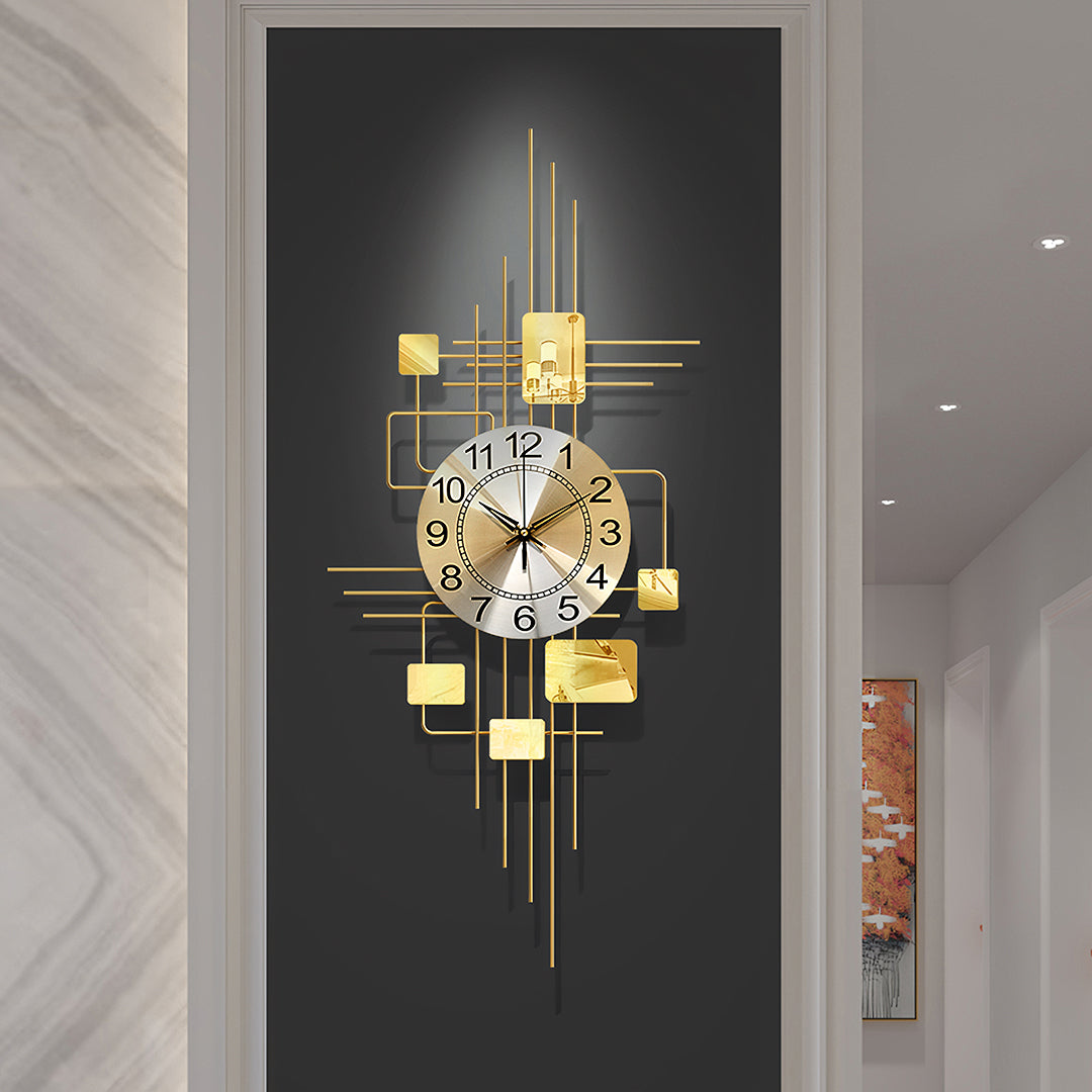 Park Art Deco Wall Clock, Silent Clock, Vertical, Gold