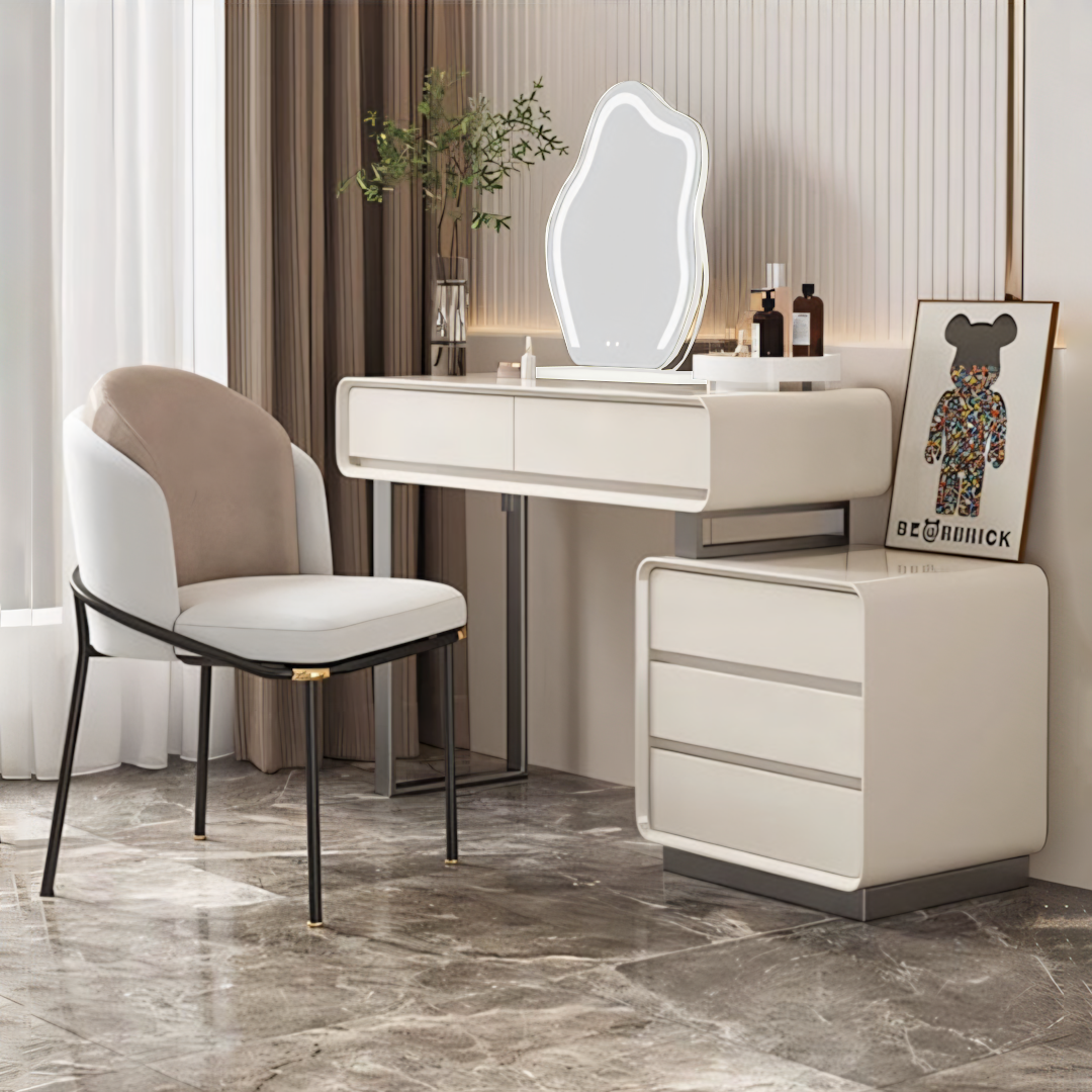 Dobson Dressing Table With LED Mirror, Cream Grey-Weilai Concept-Weilai Concept