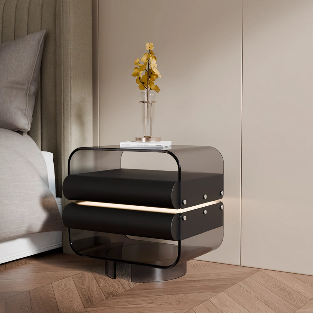 Friesen Rotateble Bedside Table With Storage & Light Strip