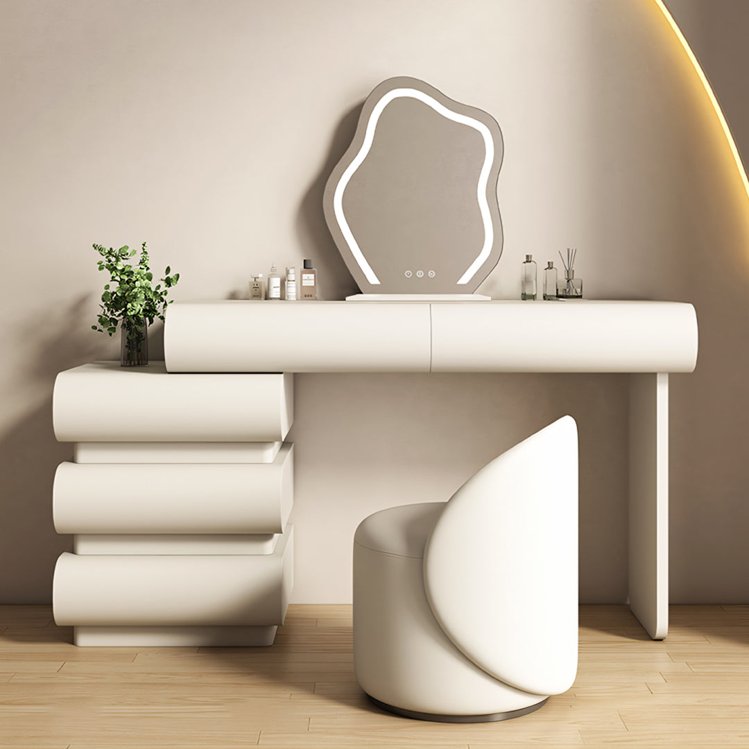 Penelope Dressing Table And Stool, With LED Mirror, Cream-Weilai Concept-Weilai Concept