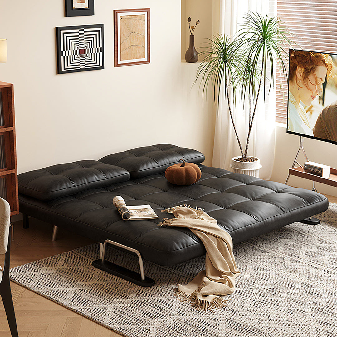 Riley Single Sofa Bed, Two Seater Sofa Bed, Black Leather-Weilai Concept-Weilai Concept