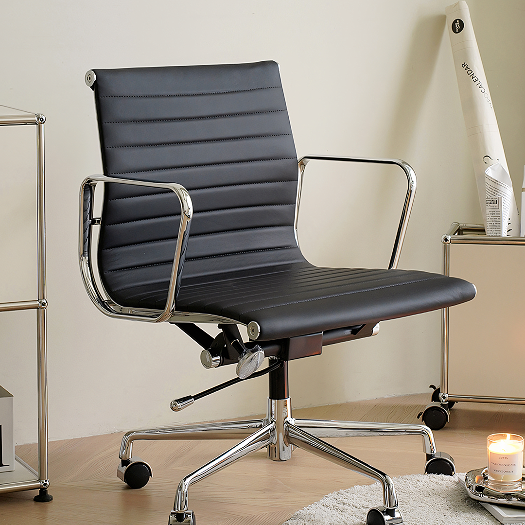 Rangi Leather Office Desk Chair, Hight Back, Black