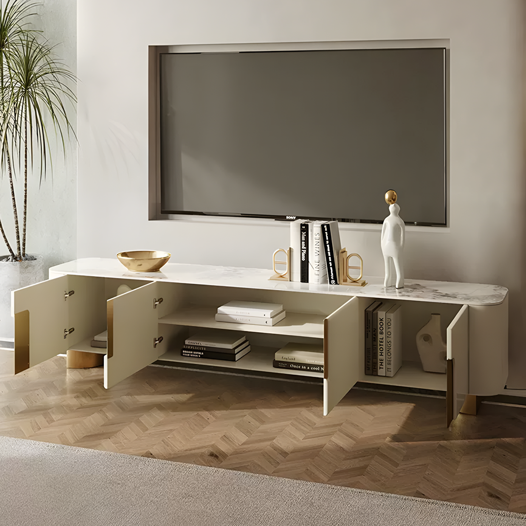 Mueble de TV Athena, color crema y dorado 