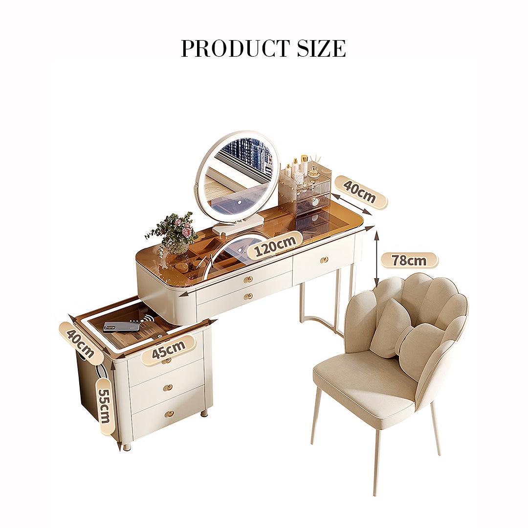 Stella Dressing Table With Glass Top & LED Mirror, Cream