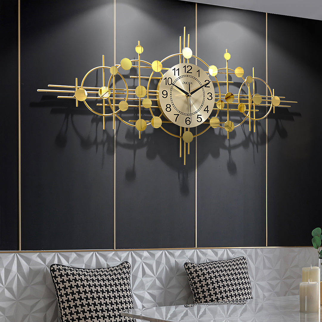 Cohen Art Deco Gold Wall Clock, Silent Clock, Horizontal Or Vertical-Weilai-Weilai Concept