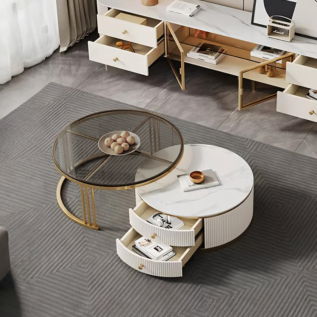 Berlinda Nesting Coffee Table Set, White & Gold-Weilai Concept-Weilai Concept