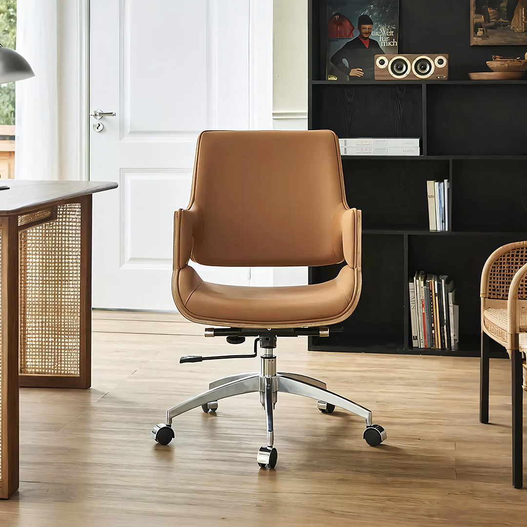 Drake Office Chair, Tan Leather, Reclining & Swivel-Weilai Concept-Weilai Concept