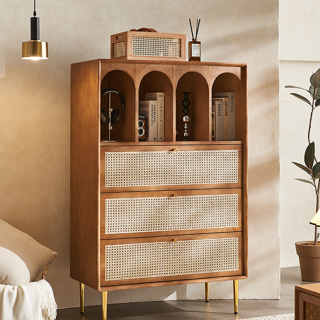 Maasai Tall Sideboard, Rattan & Solid Wood Cabinet-Weilai Concept-Weilai Concept