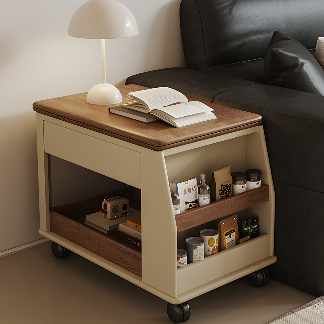 Ruiz Small Coffee table, Foldable Side Table With Storage & Casters