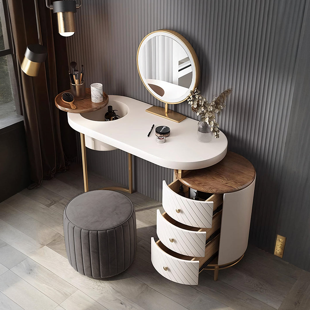 Coiffeuse Tandy avec miroir LED, vert et blanc, vanité de maquillage 