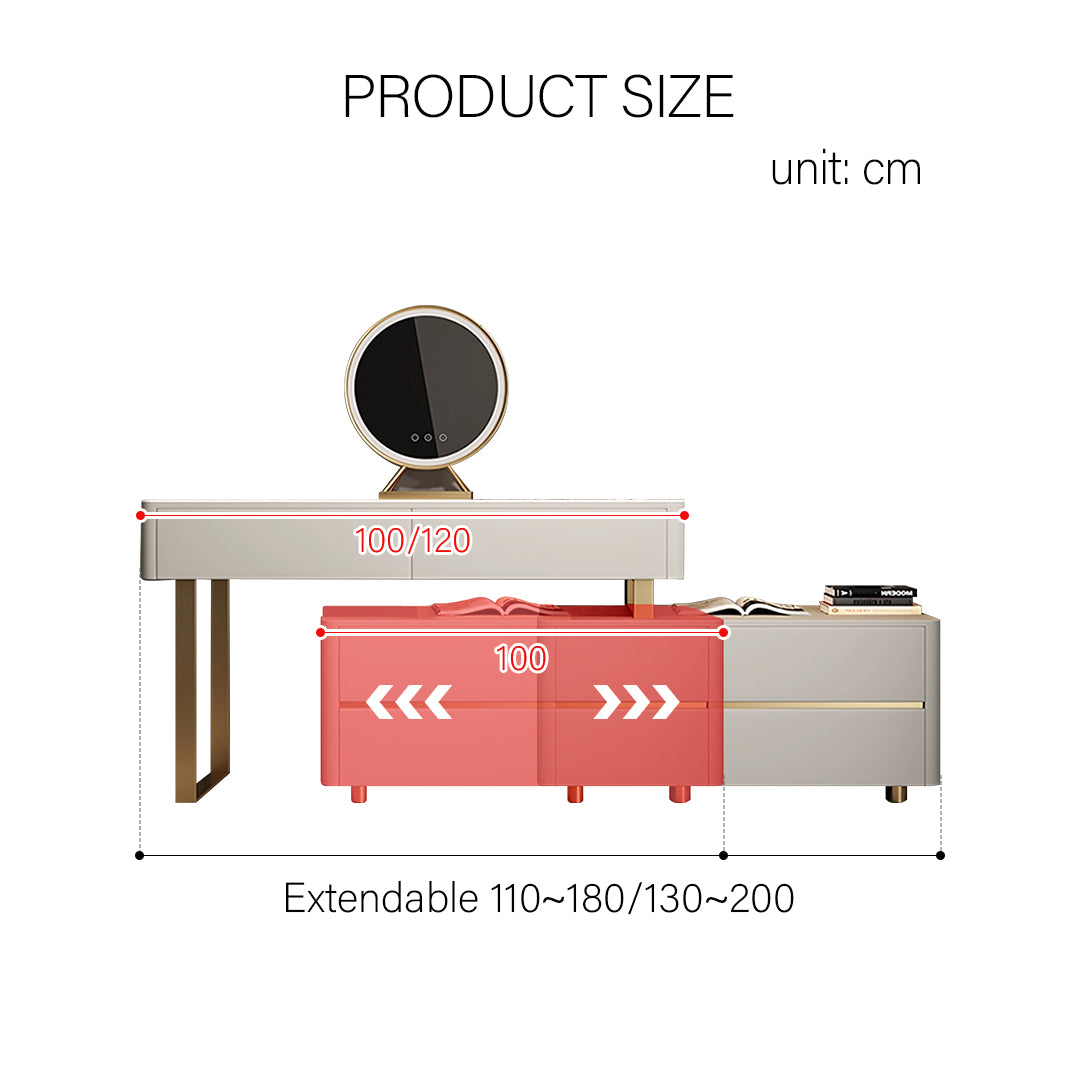 Davidson Dressing Table With LED Mirror, Extendable, Corner Dressing Table