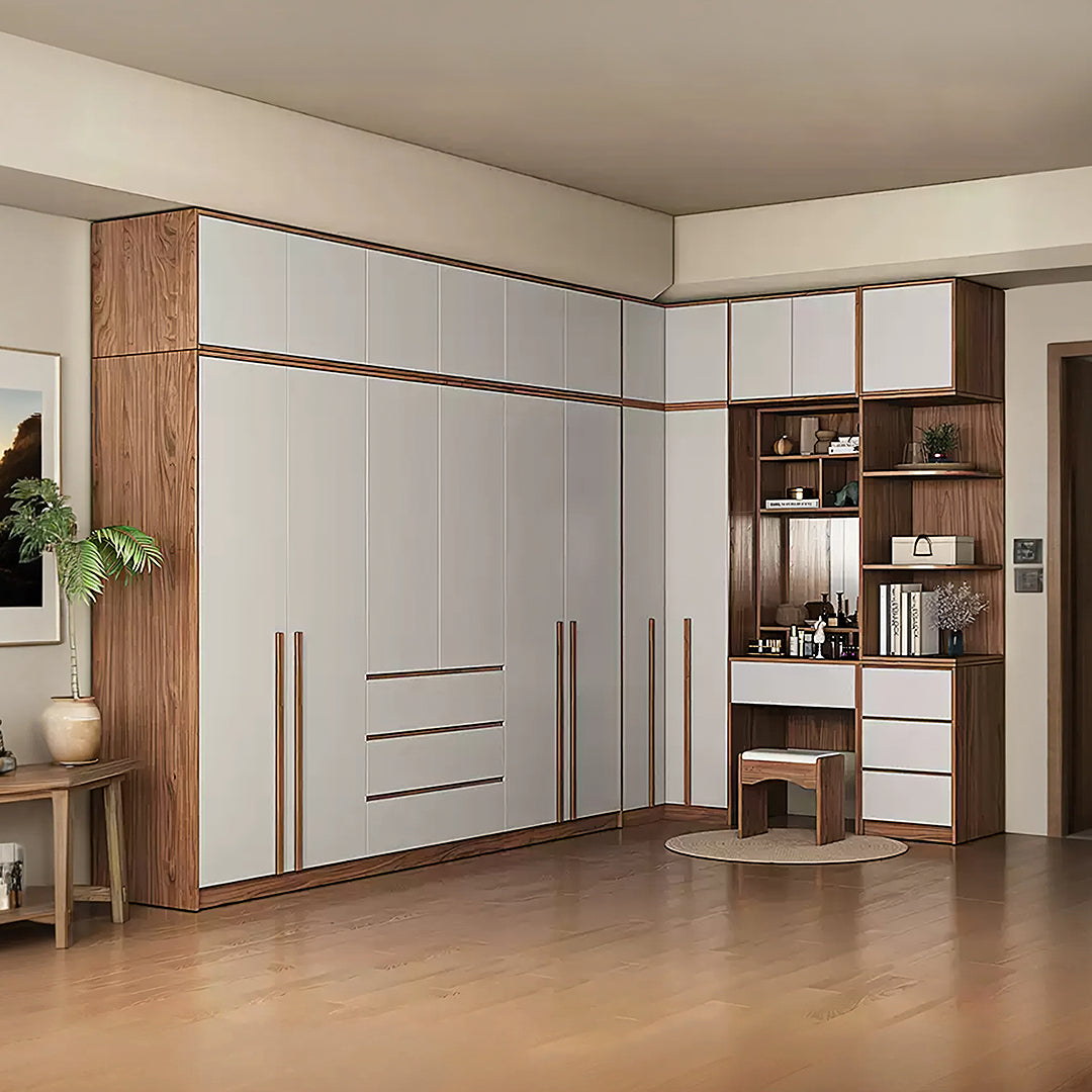 Nascimento Corner Wardrobe, Tall Wardrobe, L Shape Wardrobe With Dressing Table-Weilai Concept-Weilai Concept