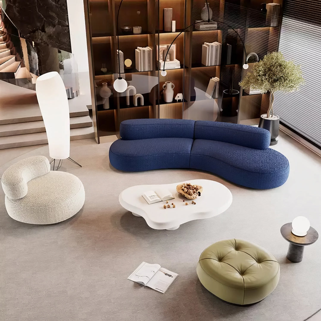 Selim Three Seater Curved Sofa, Modular Sofa, Blue