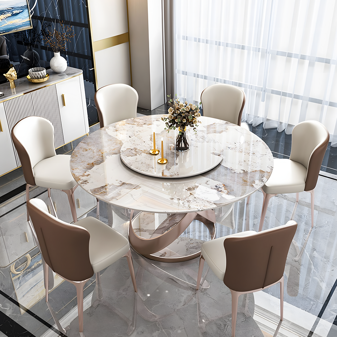 Androme Round Dining Table & Chairs, With Rotatable Tray-Weilai Concept-Weilai Concept