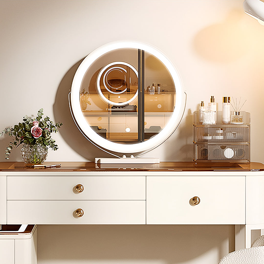 Stella Dressing Table With Glass Top & LED Mirror, Cream