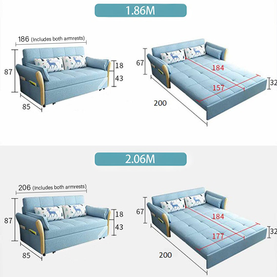 SB152 Sofá cama de dos plazas, azul 