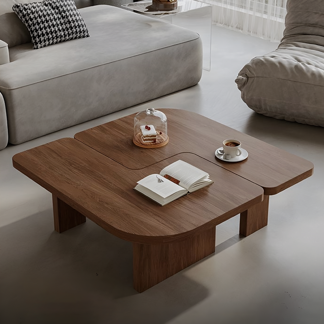 Helios Square Coffee Table Set, Black & Walnut-Weilai Concept-Weilai Concept