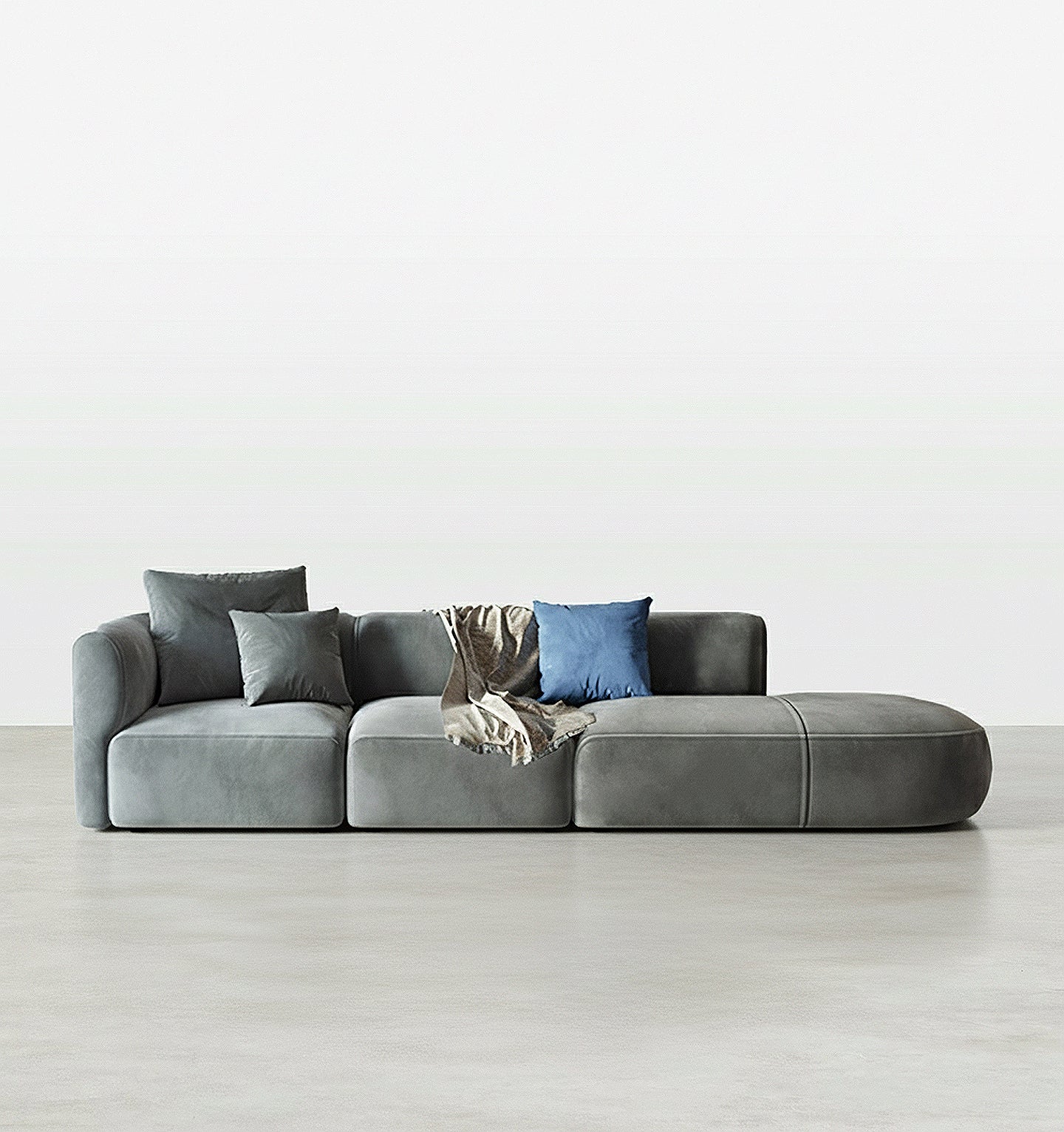 FIN Four Seater Sofa, Four Seater Corner Sofa, Grey Velvet