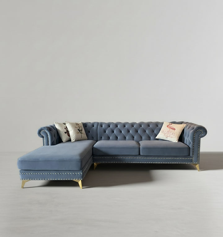 Glamour Three Seater Corner Sofa, Velvet - used corner sofas
